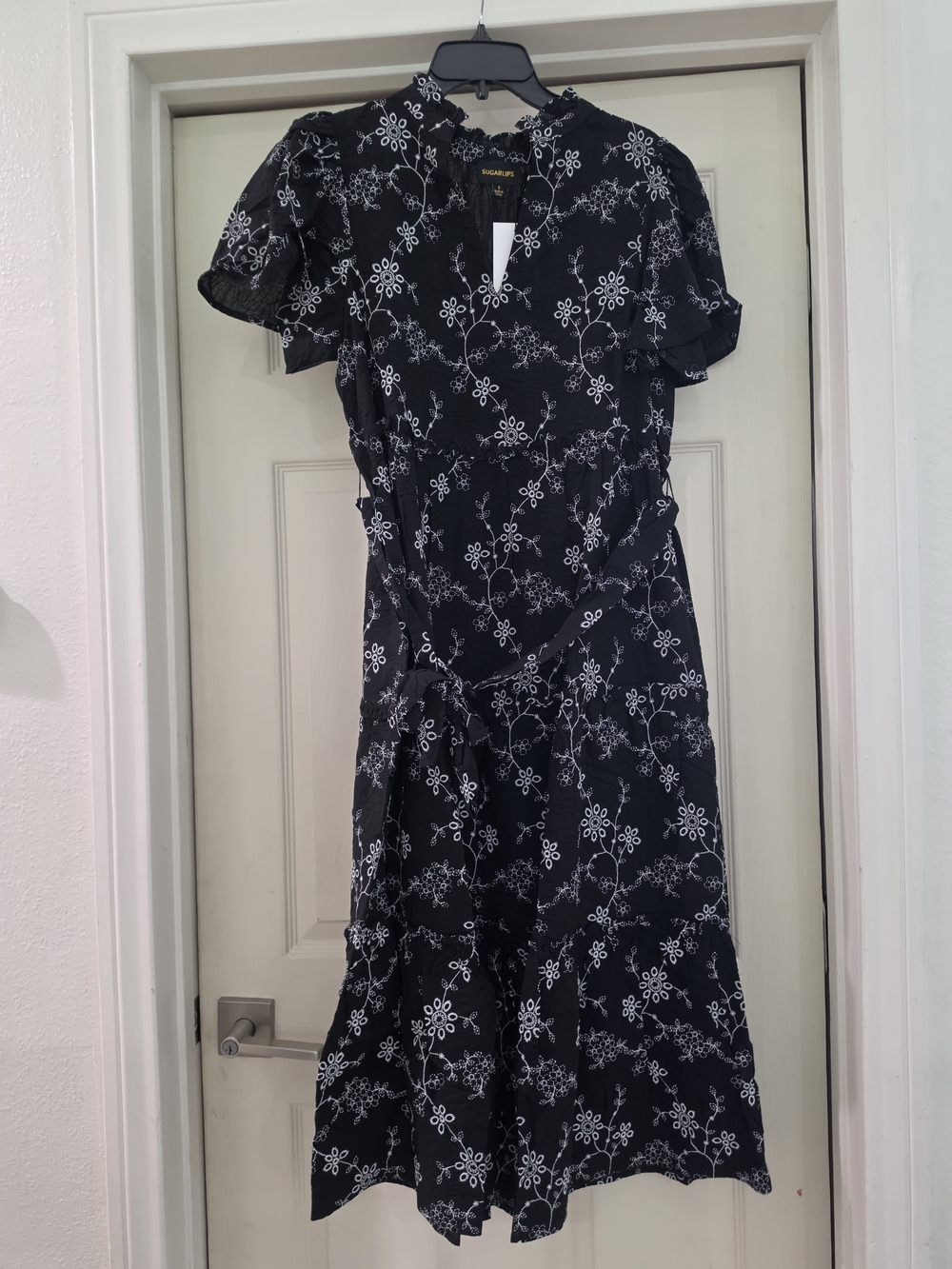 Sugarlips Black Floral Tiered Maxi Dress with Self Tie - Picture 4 of 4